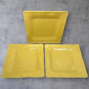 Tommy Bahama Set of 3 Yellow Square Melamine Plates Beaded Rim Outdoor Dining